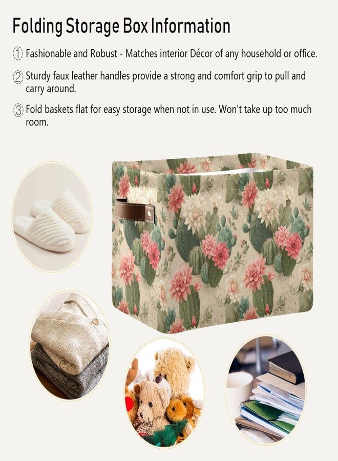 Aslsiy Storage Basket Cute Cactus Print Pattern Nursery Bins Baby Box Canvas Clothes Shelf Basket Laundry Hamper Gift Baskets for Home Closet 1 Pcs - Image 5